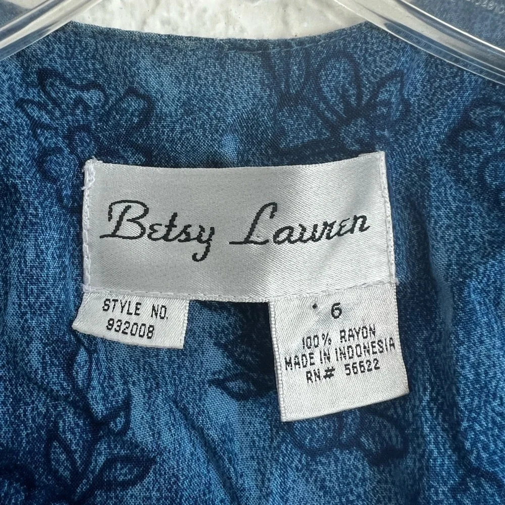 Betsy Lauren Womens Floral Maxi Dress Blue Button Up Cottagecore Vintage Size 6